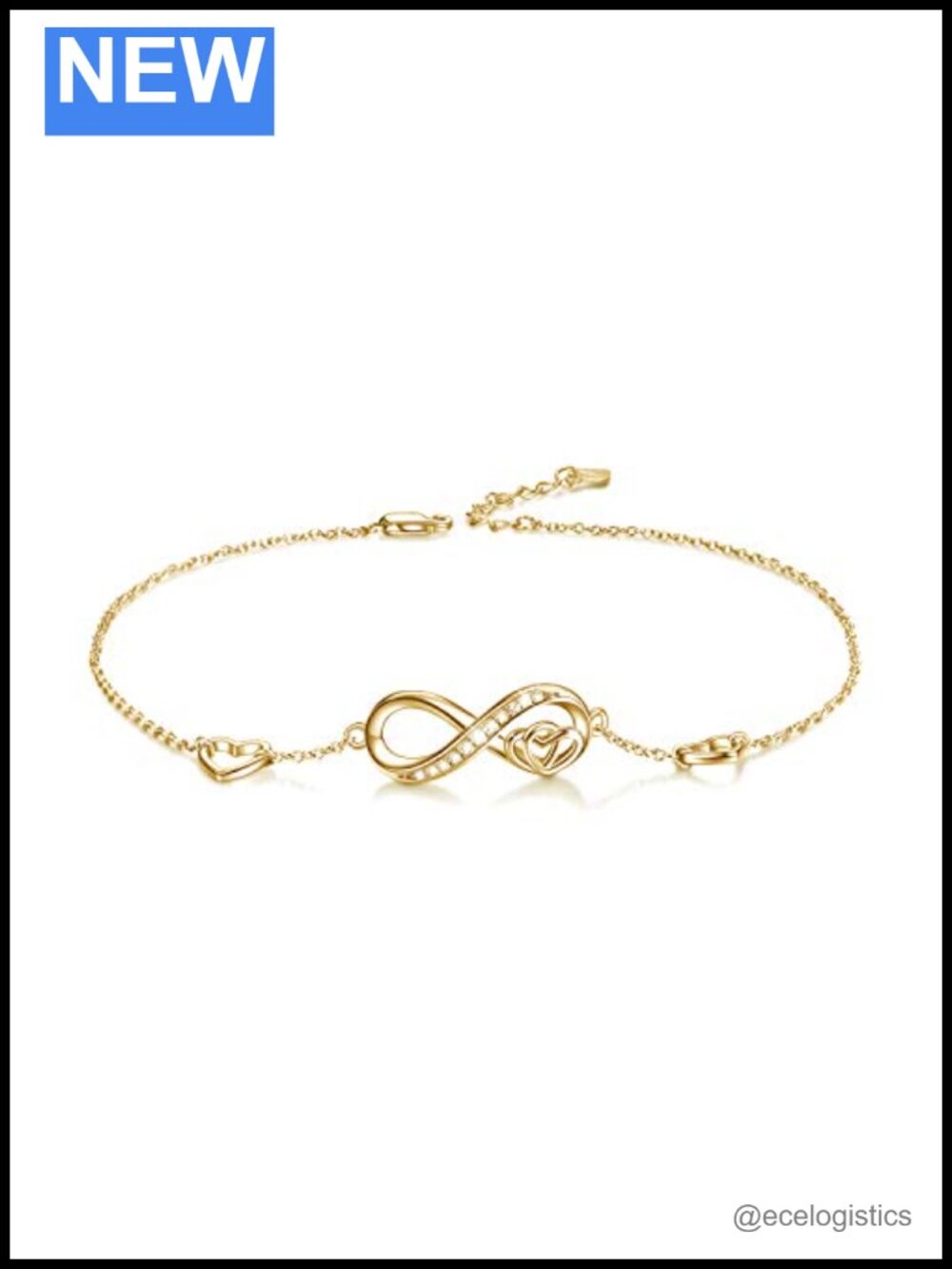 Sterling Silver Diamond Cut CZ Infinity Heart Ankle Bracelet